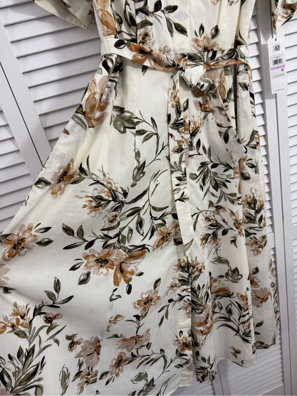 NWT Calvin Klein Floral Cotton Button-Up Belted Shirt Dress - 6 - Picture 6 of 13